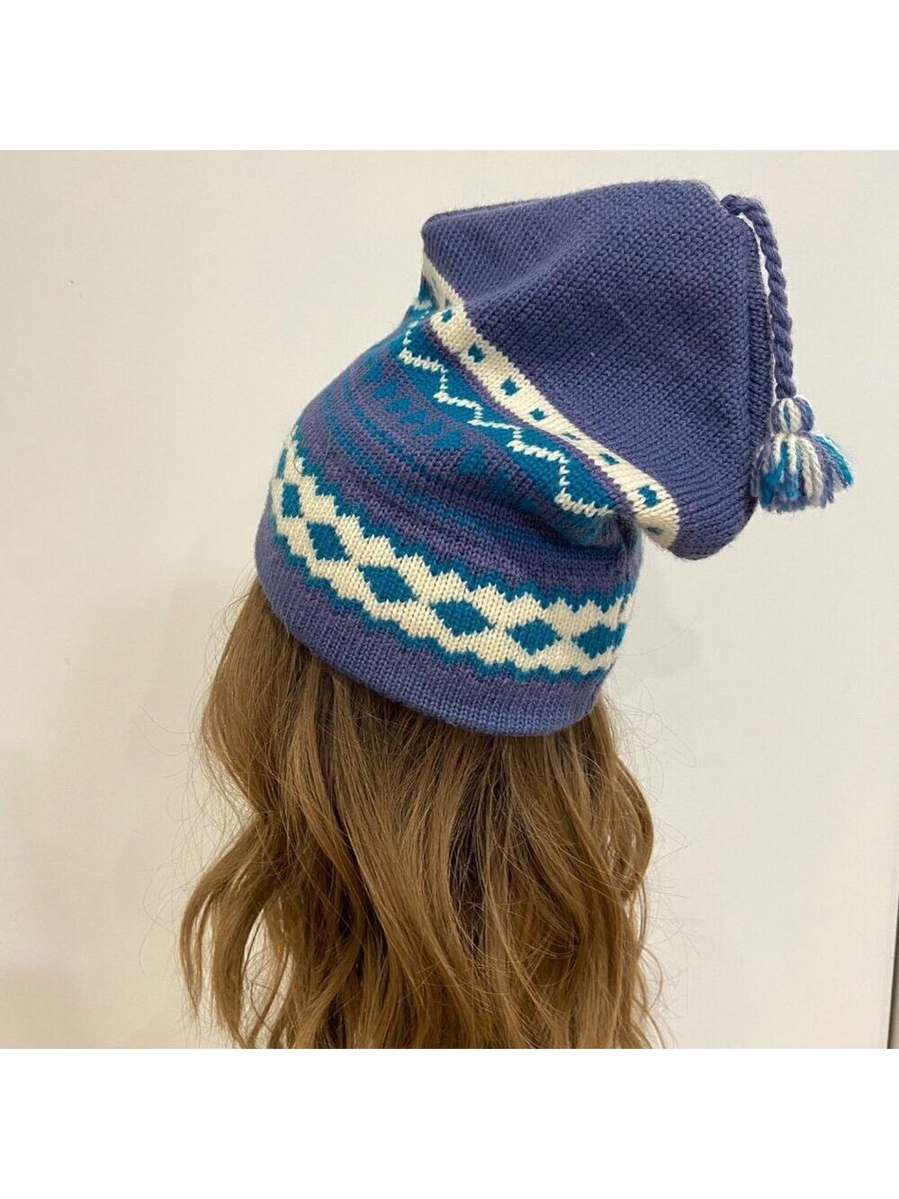 Orage 100%Wool Beanie Slouchy Tassel Fair Isle Knit Streetwear unisex Winter Hat - Picture 4 of 14